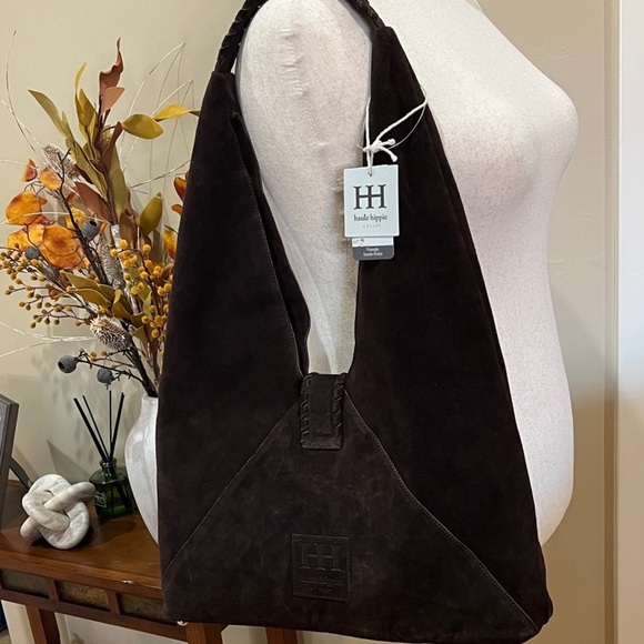 Haute Hippie Handbags - Haute Hippie | Chocolate Brown Triangle Hobo Suede Bag